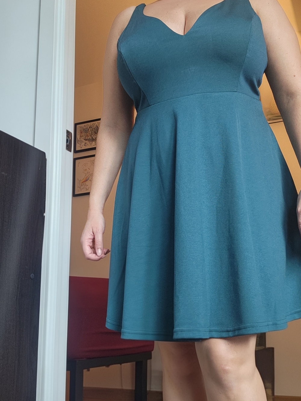 Teal Fit & Flare Dress - Sleeveless V-Neck